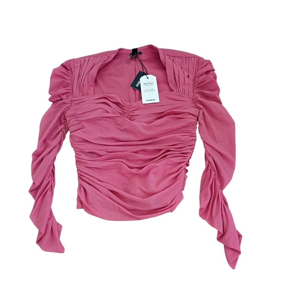 Express Body Contour Ruched Mesh Sweetheart Top Dark Rose Pink XS NWT - Picture 8 of 11